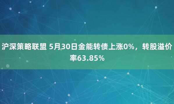 沪深策略联盟 5月30日金能转债上涨0%，转股溢价率63.85%